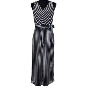 Banana Republic Women's Blue & White Stipe Jumpsuit Cropped Wide Leg Size 4